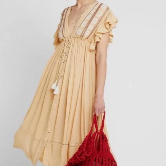 Free People Womens Will Wait For You Midi Dress Small Embroidery - Picture 1 of 10